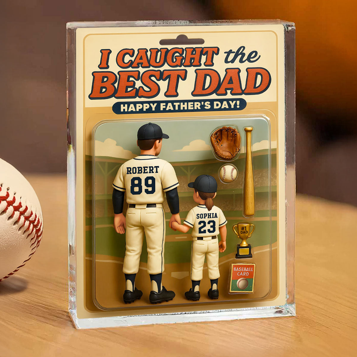 We Caught the Best Dad, Grandpa Baseball Custom Figure - Personalized Acrylic Block Plaque - Gift For Dad, Gift For Husband, Gift For Grandpa