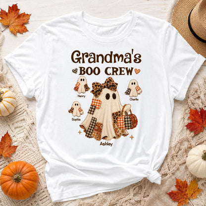 Grandma Fall Season Halloween Faux Patchwork Pattern Coquette - Personalized Shirt - Halloween Gift For Grandma