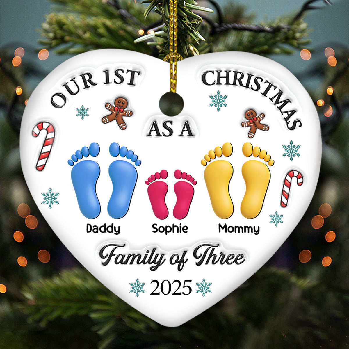Custom Family First Christmas Ornament - Personalized Heart Ceramic Ornament