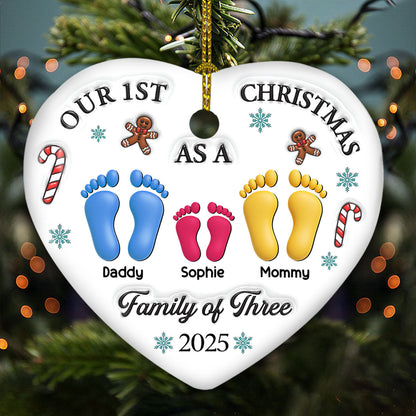 Custom Family First Christmas Ornament - Personalized Heart Ceramic Ornament