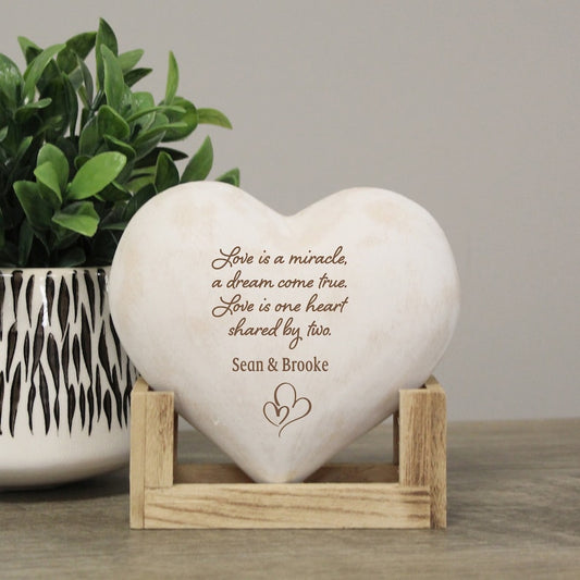 Personalized Heart Shared By Two Desk Decor, Love is a Miracle Heart Engraved with Names