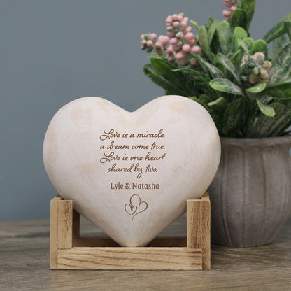 Personalized Heart Shared By Two Desk Decor, Love is a Miracle Heart Engraved with Names