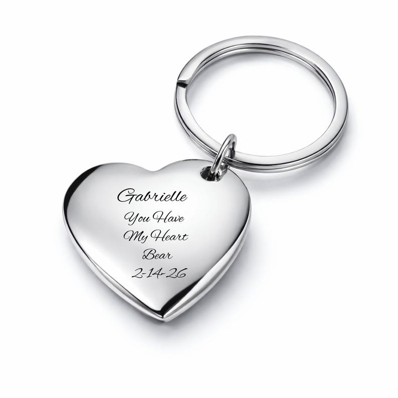 Silver Heart Keychain, Personalized Heart Keychain