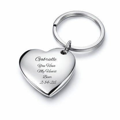 Silver Heart Keychain, Personalized Heart Keychain