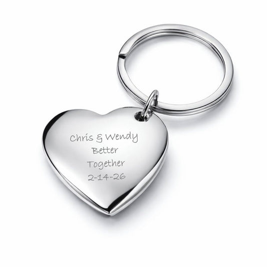 Silver Heart Keychain, Personalized Heart Keychain