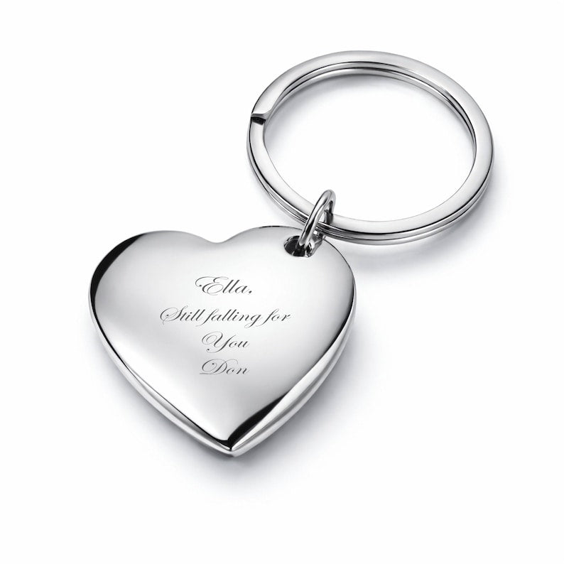 Silver Heart Keychain, Personalized Heart Keychain