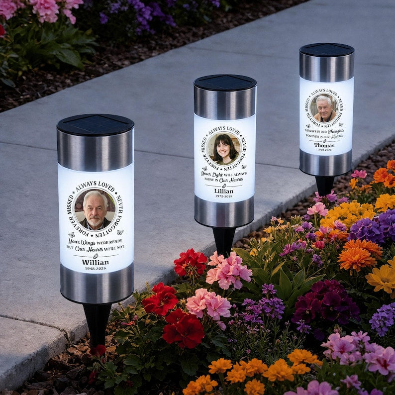 Personalized Always Loved Photo Solar Garden Light with Custom Name Memorial Year Outdoor Lawn Decor Sympathy Bereavement Gift