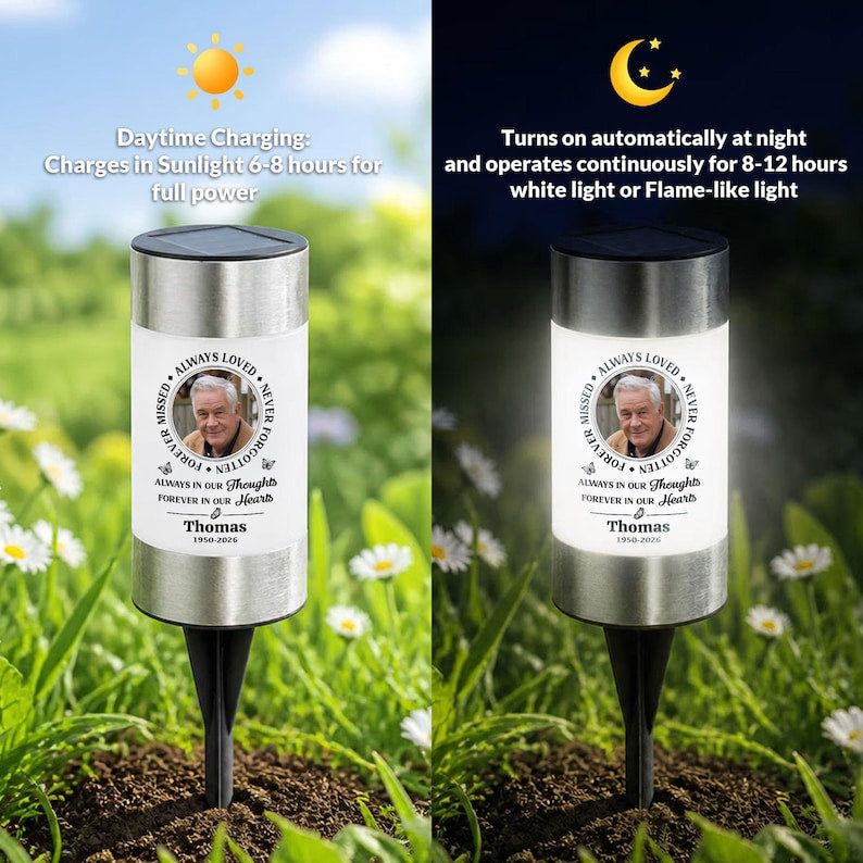 Personalized Always Loved Photo Solar Garden Light with Custom Name Memorial Year Outdoor Lawn Decor Sympathy Bereavement Gift