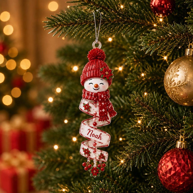 Christmas Snowman Spiral Ornament, Custom Name Snowman Acrylic Ornament, Christmas Tree Decor, Santa Snowman, 2026 Christmas Keepsake