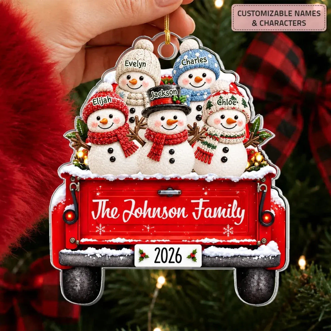 Christmas Snowman - Personalized Custom Shape Mica Ornament - Christmas Gift for Family