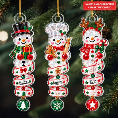 Snowman Crystal Spiral - Personalized Custom Shape Mica Ornament - Christmas Gift For Kids, Family