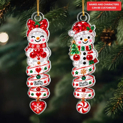 Snowman Crystal Spiral - Personalized Custom Shape Mica Ornament - Christmas Gift For Kids, Family