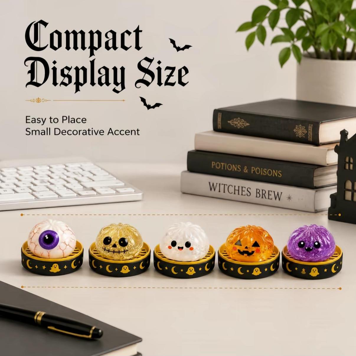 Halloween Glitter Spooky Dumpling Squishy Stress Ball with Steamer Base | Cute Sensory Fidget Toy & Fall Desk Decor Gift