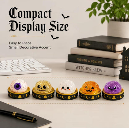 Halloween Glitter Spooky Dumpling Squishy Stress Ball with Steamer Base | Cute Sensory Fidget Toy & Fall Desk Decor Gift