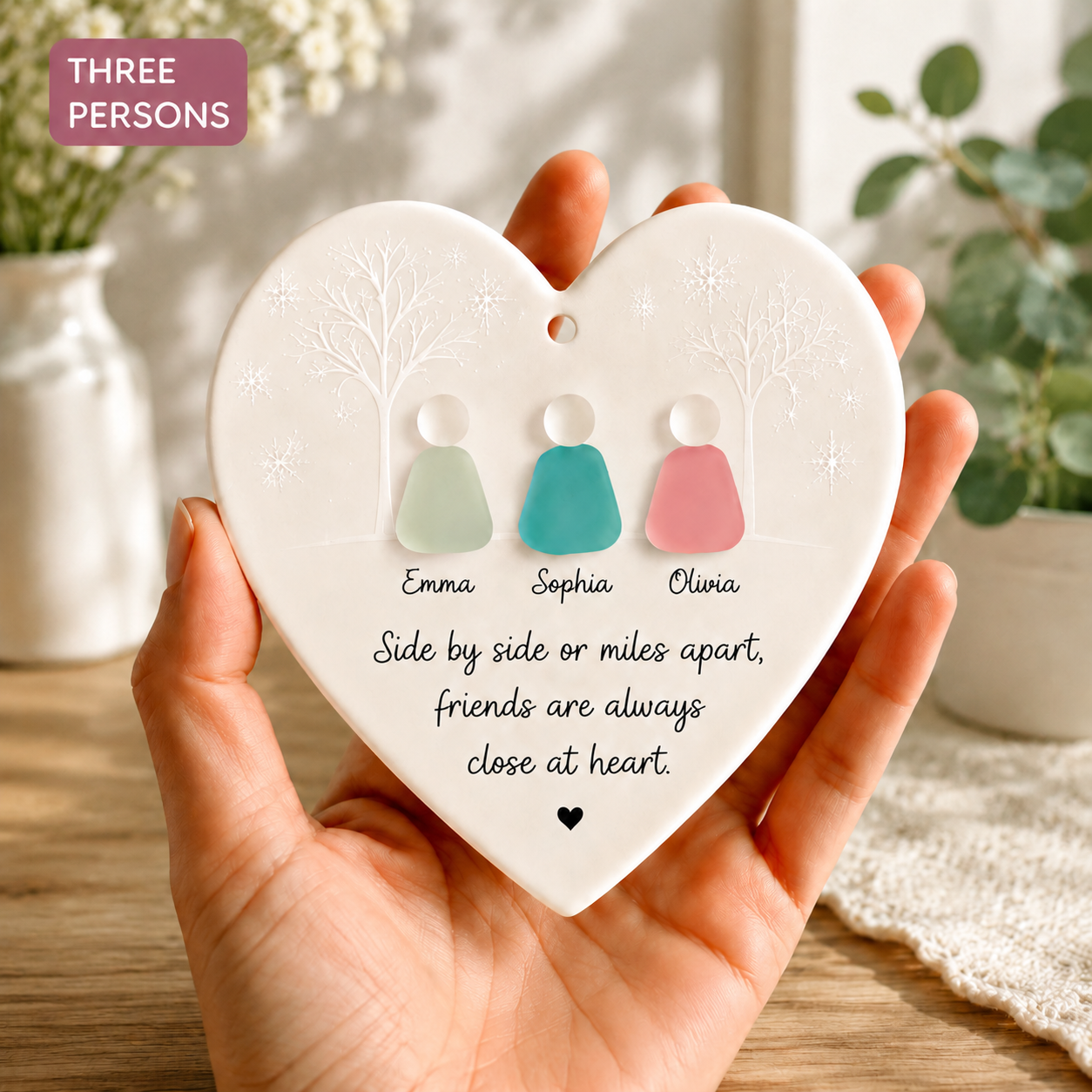 Friends Are Always Close At Heart - Personalized True Friendship Sea Glass Ornament