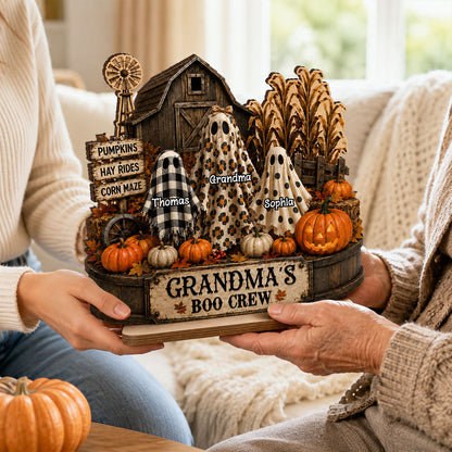 Grandma's Boo Crew Pumpkin Patch - Personalized 2-Layered Wooden Plaque - Halloween Fall Decor for Grandma