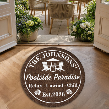 Welcome To Our Backyard Oasis - Personalized Custom Doormat