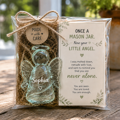 Original Recycled Glass Support Angel ‑ Custom Name