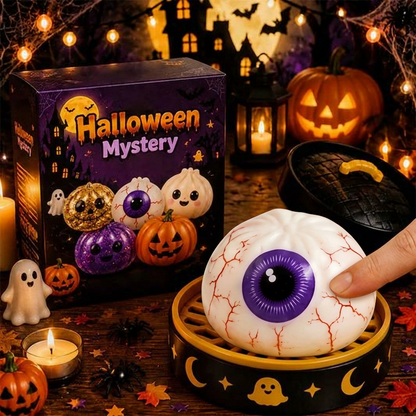 Halloween Glitter Spooky Dumpling Squishy Stress Ball with Steamer Base | Cute Sensory Fidget Toy & Fall Desk Decor Gift