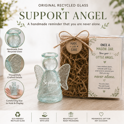 Original Recycled Glass Support Angel ‑ Custom Name