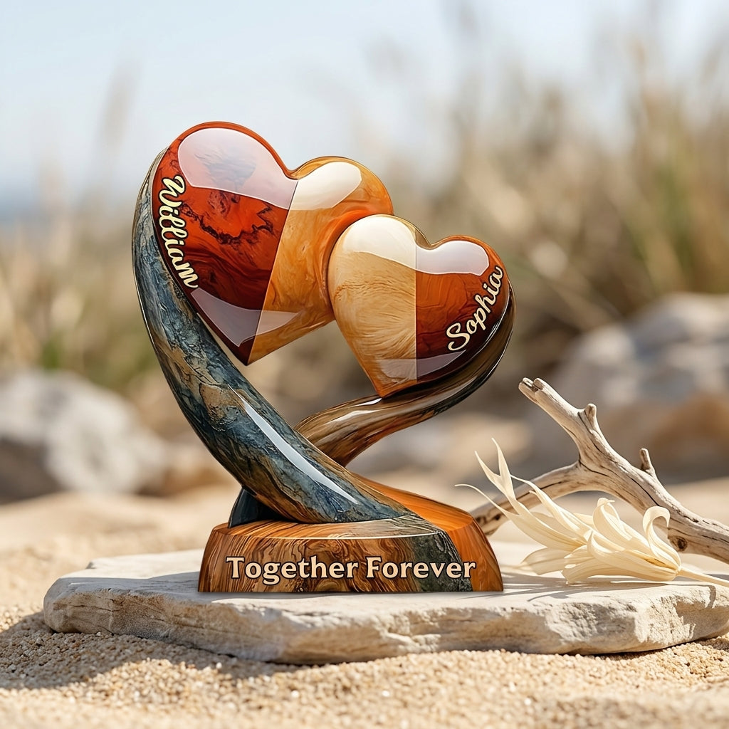 Together Forever - Personalized Two Heart Couple Plaque