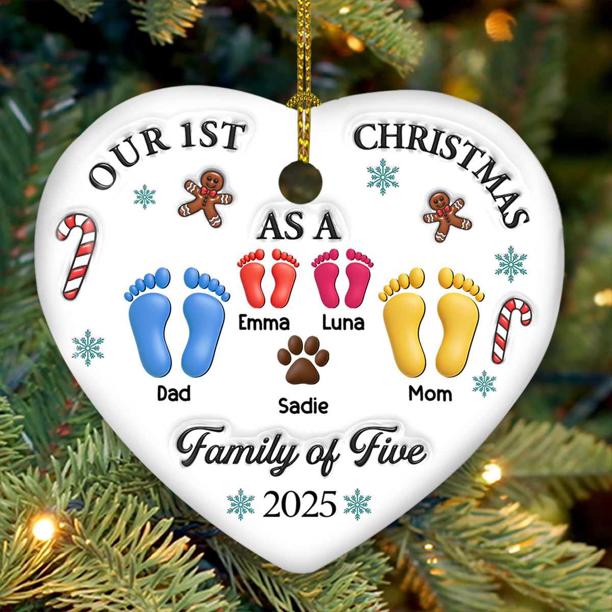 Custom Family First Christmas Ornament - Personalized Heart Ceramic Ornament