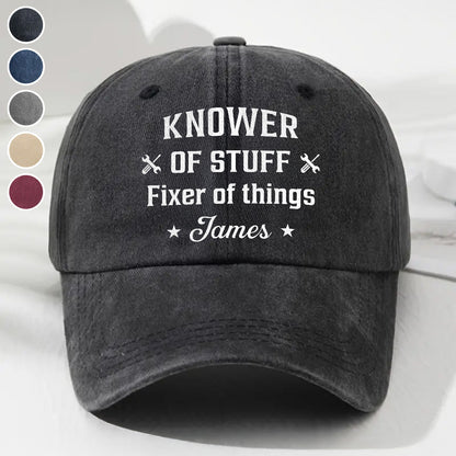 Fixer And Knower - Personalized Custom Vintage Washed Denim Cap