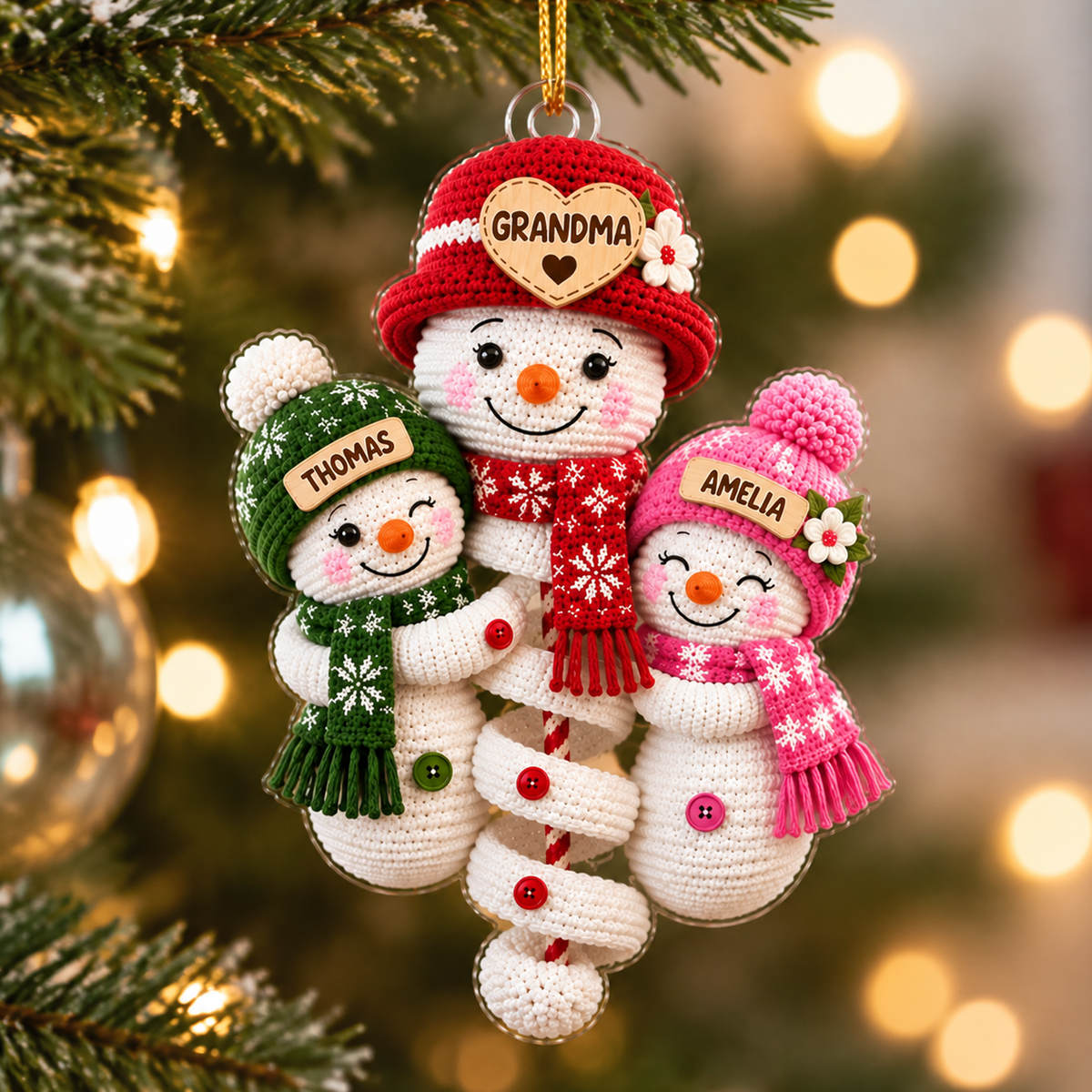 Personalized Cute Snowman Grandma & Grandkids-Family Christmas Tree  Decoration