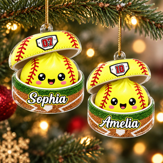 Custom Softball Dumpling Style Personalized Acrylic Ornament, Personalized Softball Christmas Ornament, Sports Gift for Softball Players