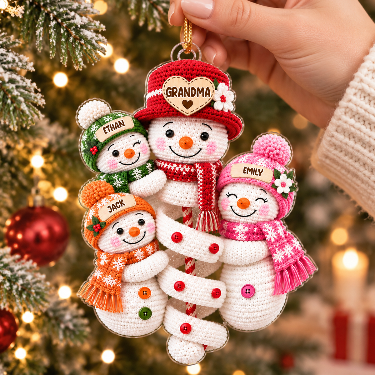 Personalized Cute Snowman Grandma & Grandkids-Family Christmas Tree  Decoration