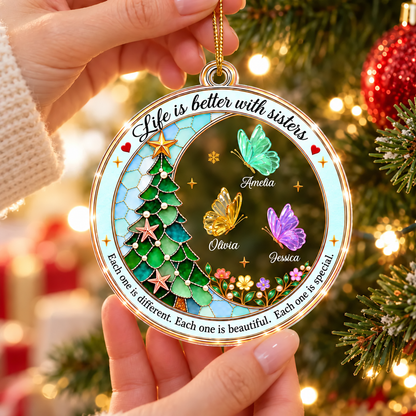 Personalized Sisters Christmas Ornament, Custom Butterfly Names Acrylic Ornament, Life Is Better With Sisters Gift, Christmas Tree Decoration Ornament