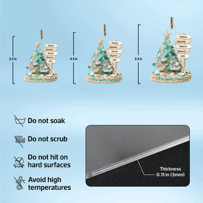3D Sea Glass Effect Christmas Tree Sign Posts - Personalized Acrylic Ornament - Coastal Vibe Christmas Gift