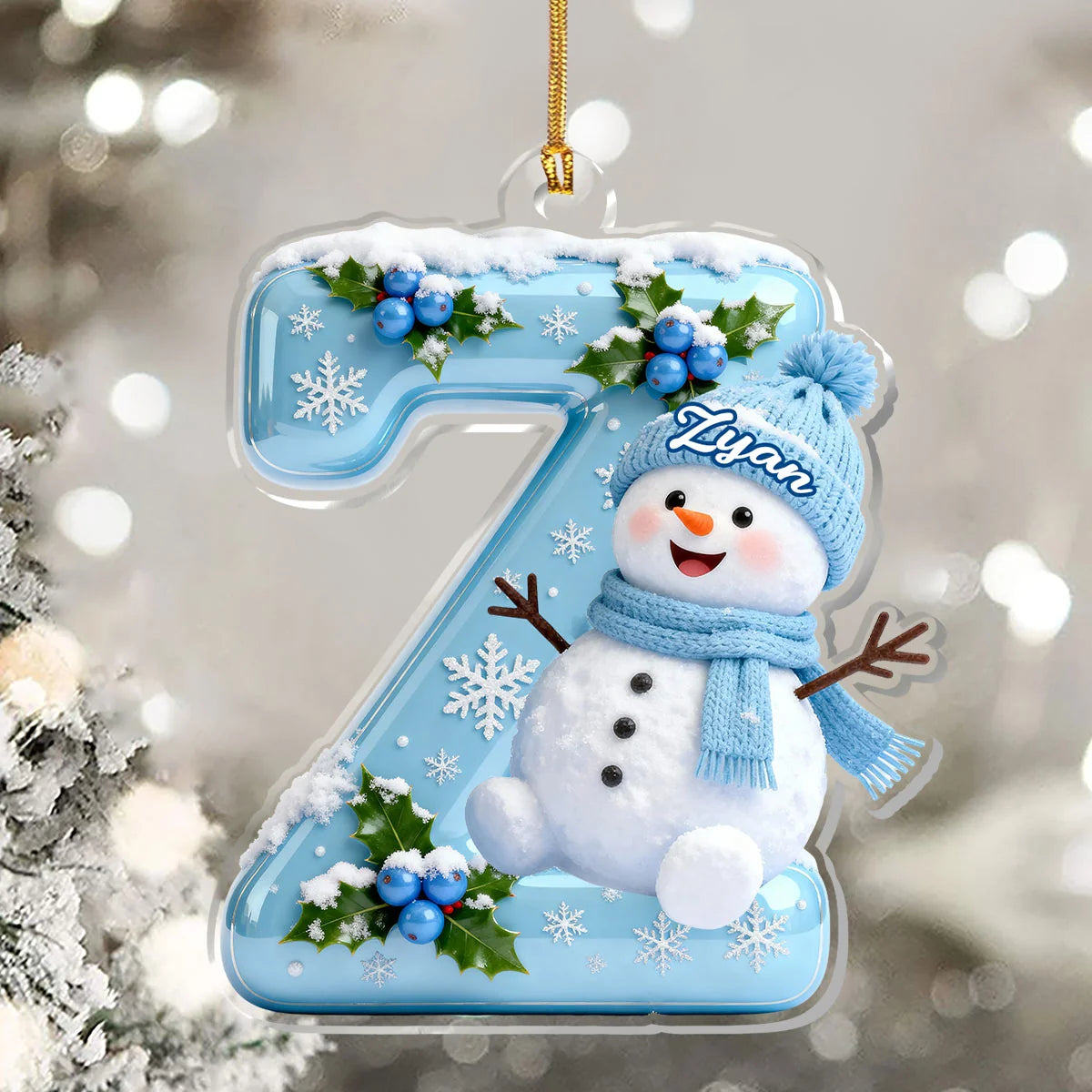 Snowy Alphabet Dreams Personalized Acrylic Ornament - Custom Snowman Initial for Christmas Keepsake