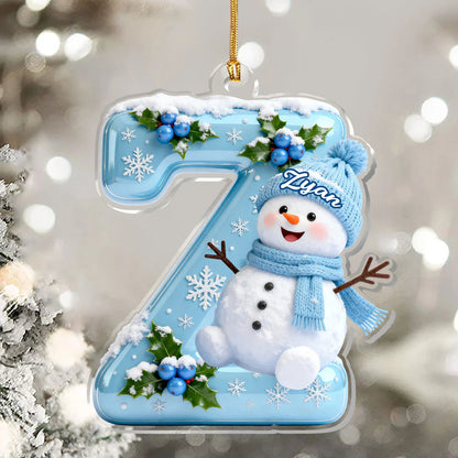 Snowy Alphabet Dreams Personalized Acrylic Ornament - Custom Snowman Initial for Christmas Keepsake