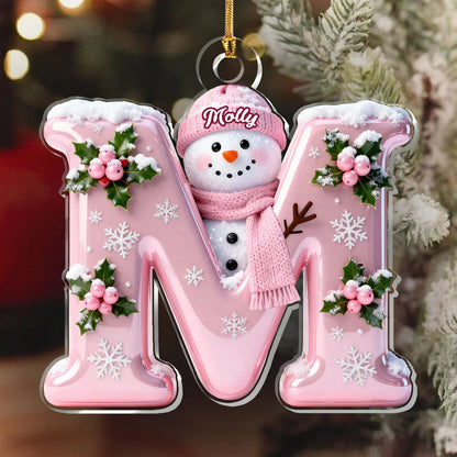 Snowy Alphabet Dreams Personalized Acrylic Ornament - Custom Snowman Initial for Christmas Keepsake