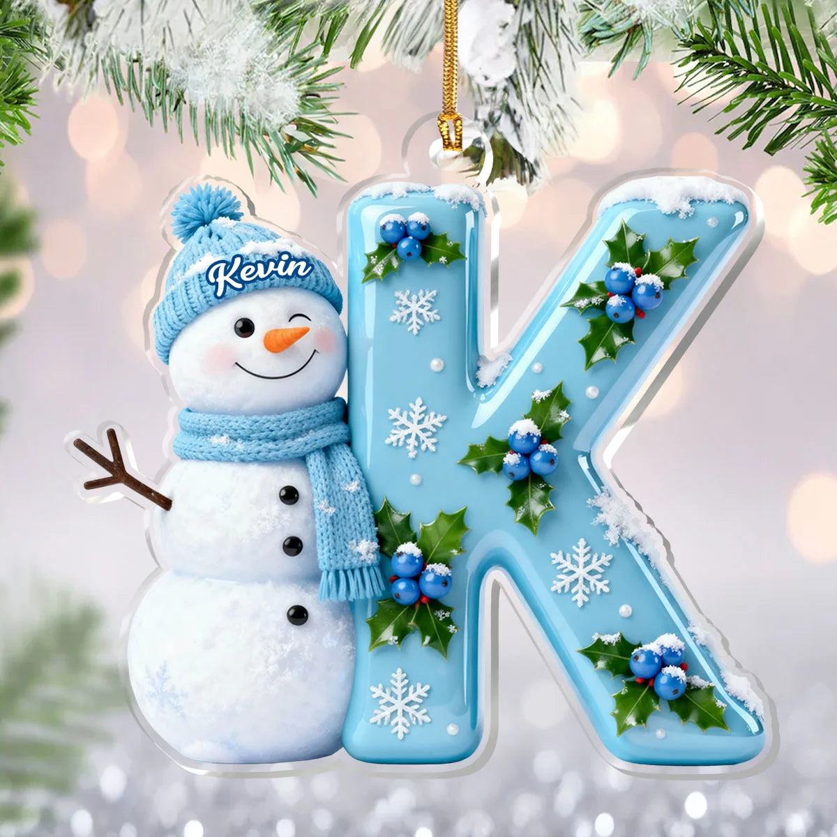 Snowy Alphabet Dreams Personalized Acrylic Ornament - Custom Snowman Initial for Christmas Keepsake