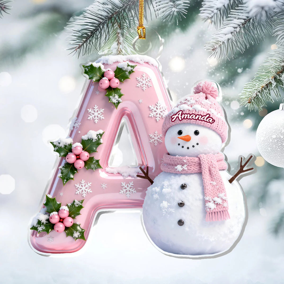 Snowy Alphabet Dreams Personalized Acrylic Ornament - Custom Snowman Initial for Christmas Keepsake