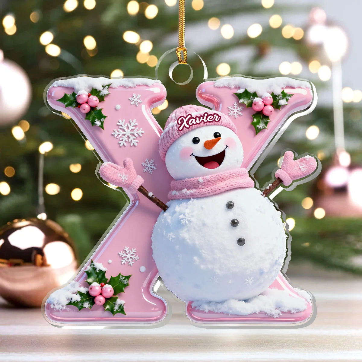 Snowy Alphabet Dreams Personalized Acrylic Ornament - Custom Snowman Initial for Christmas Keepsake