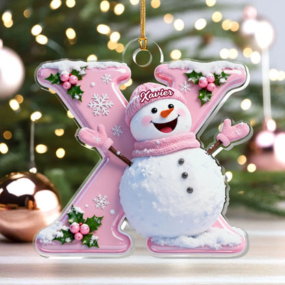 Snowy Alphabet Dreams Personalized Acrylic Ornament - Custom Snowman Initial for Christmas Keepsake