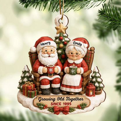 Rustic Vintage Santa Couple Growing Old Together - Personalized Ornament - Christmas Gift For Couple