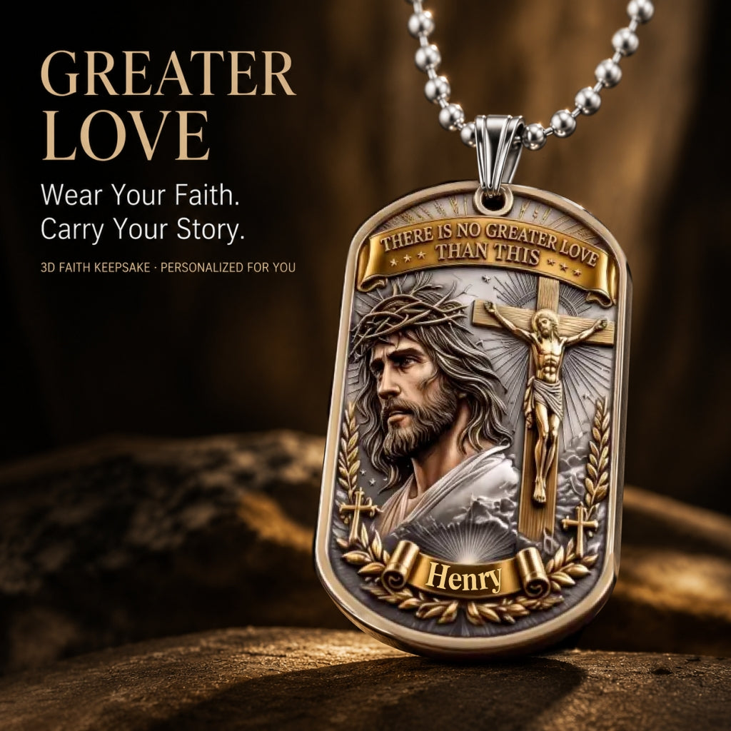 🔥🔥Personalized "Greater Love" 3D Jesus Dog Tag Necklace - Customized Christian Faith Keepsake ✝️❤️