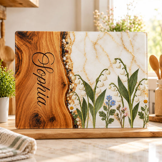 Resin Birth Month Flower Effect Gift For Her Sister Daughter Wife Friend - Personalized Cutting Board