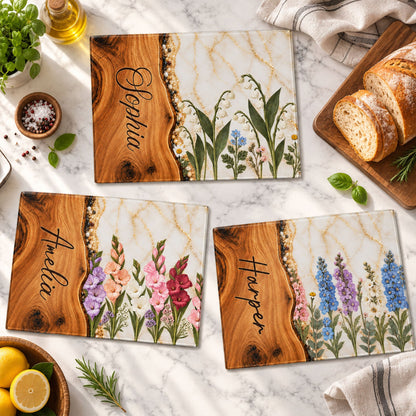 Resin Birth Month Flower Effect Gift For Her Sister Daughter Wife Friend - Personalized Cutting Board