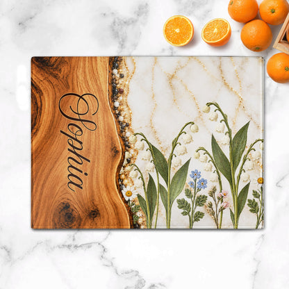 Resin Birth Month Flower Effect Gift For Her Sister Daughter Wife Friend - Personalized Cutting Board