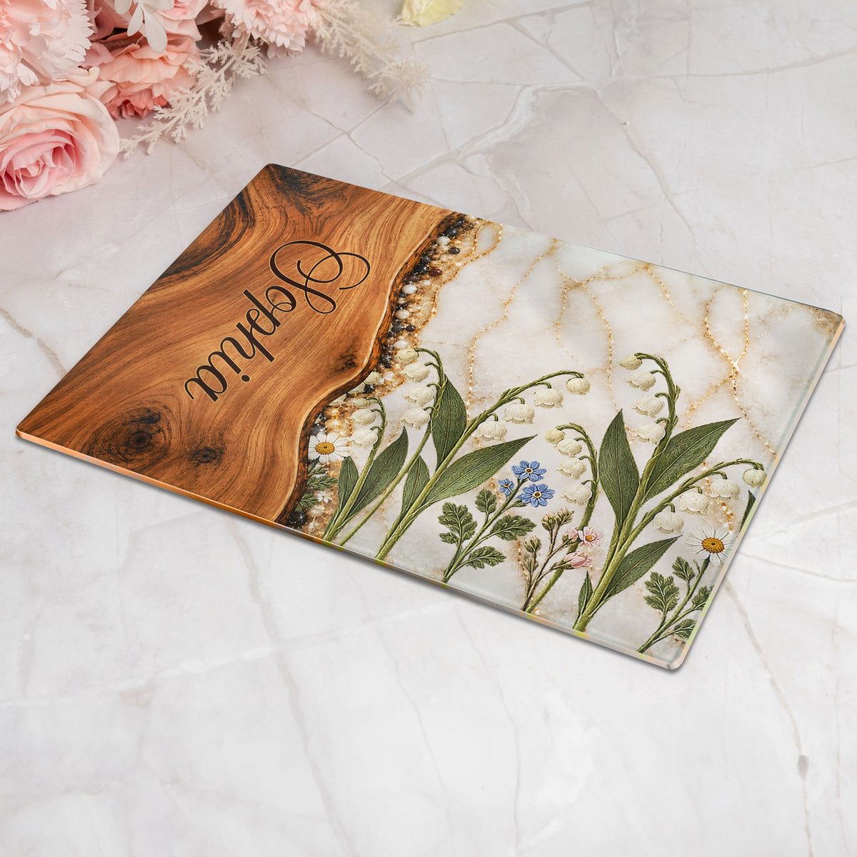 Resin Birth Month Flower Effect Gift For Her Sister Daughter Wife Friend - Personalized Cutting Board