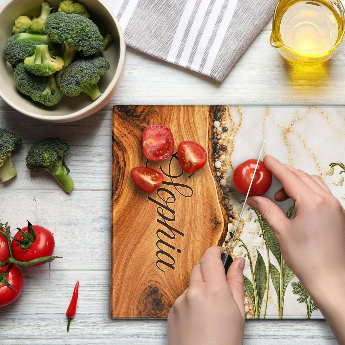Resin Birth Month Flower Effect Gift For Her Sister Daughter Wife Friend - Personalized Cutting Board