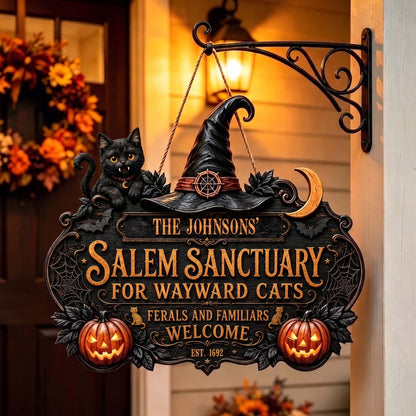 Salem Sanctuary For Wayward Cats Ferals And Familiars Welcome - Personalized Wood Sign