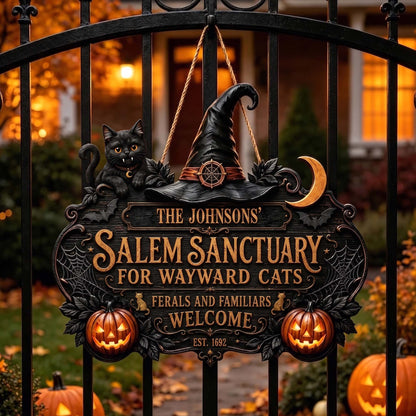 Salem Sanctuary For Wayward Cats Ferals And Familiars Welcome - Personalized Wood Sign