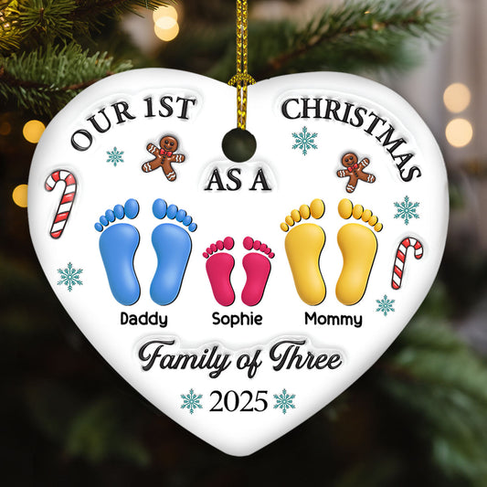 Custom Family First Christmas Ornament - Personalized Heart Ceramic Ornament