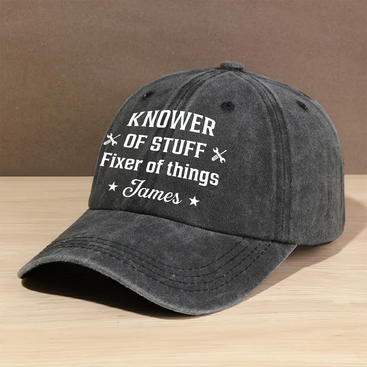 Fixer And Knower - Personalized Custom Vintage Washed Denim Cap